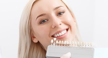 Patient's teeth compared with tooth shading chart